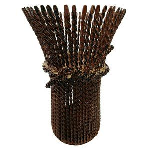 Vintage Rustic‎ Metal Wire Hardy Wheat Stalk Pillar Candle Holder 9x5 in
